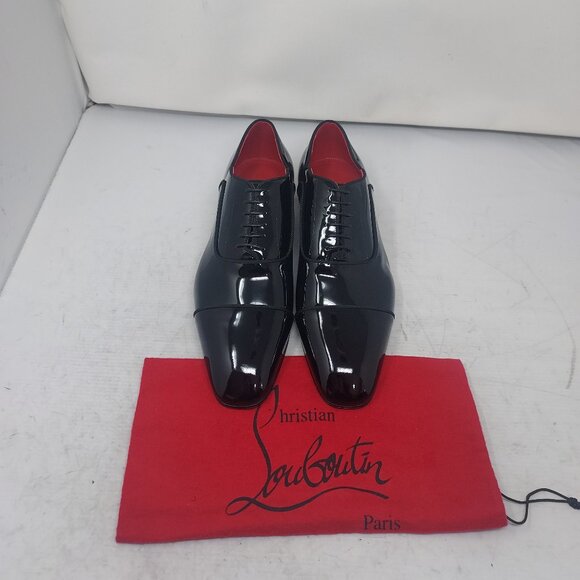 Christian Louboutin MENS Greggy Chick Black Lace Up Patent Dress Shoe - Picture 3 of 10